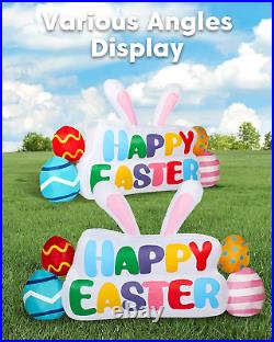 Easter Bunny Inflatable Outdoor Yard Decor with 7FT Happy Easter Sign, Colorful