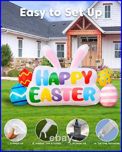 Easter Bunny Inflatable Outdoor Yard Decor with 7FT Happy Easter Sign, Colorful