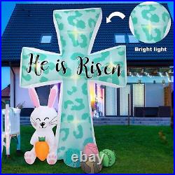 Easter Bunny Risen Cross Airblown Inflatable Decor Outdoor Lights Blow Up Lawn