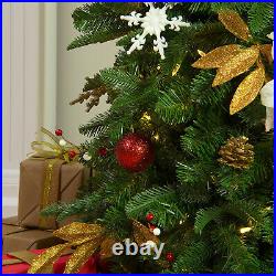 Easy Treezy 7.5 Foot Pre-Lit Douglass Fir Christmas Tree, Red/Gold (Open Box)