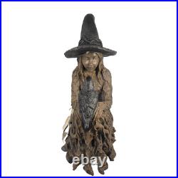 Eerie Charm 25 Inch LED Witch Raven Figurine Lighted Eyes Halloween Decor