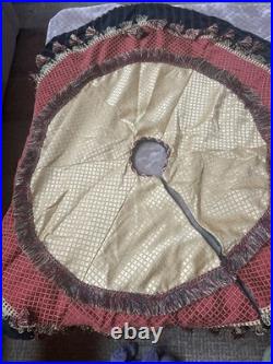 Elegant BurgundyGold Satin Green Velvet Christmas Tree Skirt 70 Tassels Reverse