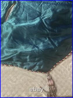 Elegant BurgundyGold Satin Green Velvet Christmas Tree Skirt 70 Tassels Reverse