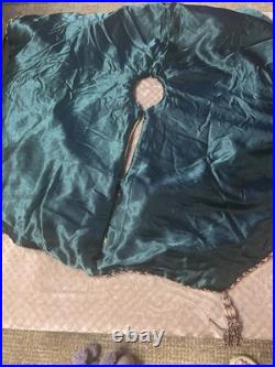 Elegant BurgundyGold Satin Green Velvet Christmas Tree Skirt 70 Tassels Reverse