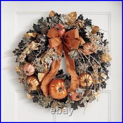 Elegant Falloween 28-Inch Indoor/Outdoor Festive Seasonal Wreath withOrange Bow