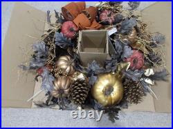 Elegant Falloween 28-Inch Indoor/Outdoor Festive Seasonal Wreath withOrange Bow