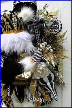 Elf Christmas Wreath Jewels Rhinestones Glitter Black White Gold Silver