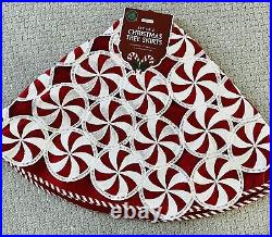 En Vogue Set of 2 Peppermint Christmas Tree Skirts Red White 56 NWT