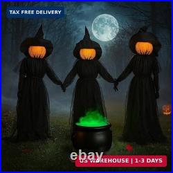 Evergreen Set of 3 LED Black Halloween Witches with Hats Stakes 4 Feet Tall