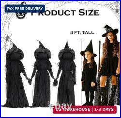 Evergreen Set of 3 LED Black Halloween Witches with Hats Stakes 4 Feet Tall