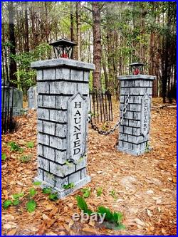 Evil Soul Studios Haunted Cemetery Lighted Column Set Halloween Graveyard Prop