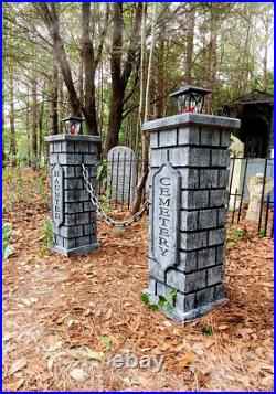 Evil Soul Studios Haunted Cemetery Lighted Column Set Halloween Graveyard Prop