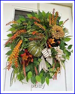 FALL DOOR WREATH Pumpkin Thanksgiving Prem Farmhouse Rustic 30L Door Wreath