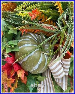 FALL DOOR WREATH Pumpkin Thanksgiving Prem Farmhouse Rustic 30L Door Wreath