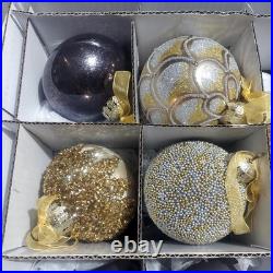 FRONTGATE 20-Piece Luxury Christmas Ornament Set Gold Silver Gray Glitter Beaded