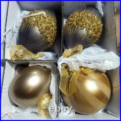 FRONTGATE 20-Piece Luxury Christmas Ornament Set Gold Silver Gray Glitter Beaded