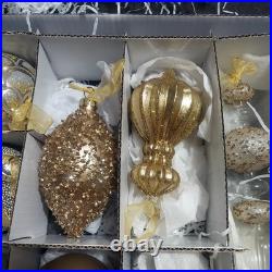 FRONTGATE 20-Piece Luxury Christmas Ornament Set Gold Silver Gray Glitter Beaded