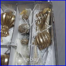 FRONTGATE 20-Piece Luxury Christmas Ornament Set Gold Silver Gray Glitter Beaded
