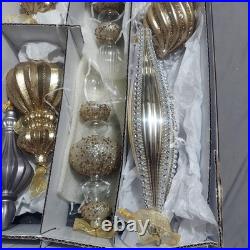 FRONTGATE 20-Piece Luxury Christmas Ornament Set Gold Silver Gray Glitter Beaded