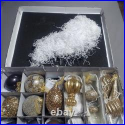 FRONTGATE 20-Piece Luxury Christmas Ornament Set Gold Silver Gray Glitter Beaded