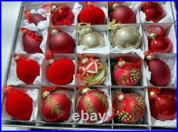 FRONTGATE 20-Piece Luxury Christmas Ornament Set Reds Silver Embellished Beaded