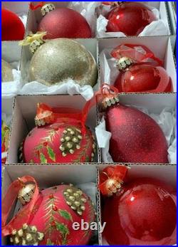 FRONTGATE 20-Piece Luxury Christmas Ornament Set Reds Silver Embellished Beaded