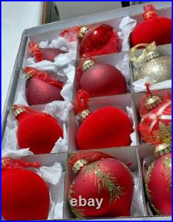 FRONTGATE 20-Piece Luxury Christmas Ornament Set Reds Silver Embellished Beaded