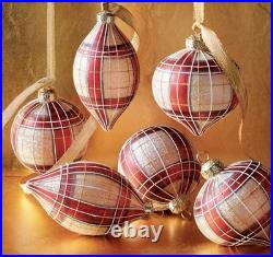 FRONTGATE Burgundy, White and Gold Plaid Accent Ornaments, Set of 12 Handmade