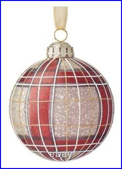 FRONTGATE Burgundy, White and Gold Plaid Accent Ornaments, Set of 12 Handmade