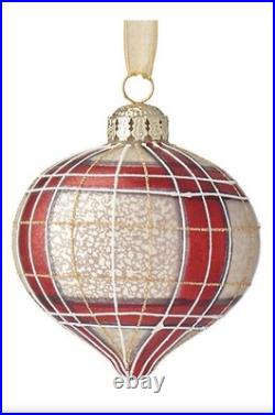 FRONTGATE Burgundy, White and Gold Plaid Accent Ornaments, Set of 12 Handmade