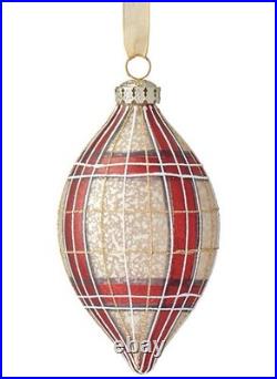 FRONTGATE Burgundy, White and Gold Plaid Accent Ornaments, Set of 12 Handmade