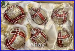 FRONTGATE Burgundy, White and Gold Plaid Accent Ornaments, Set of 12 Handmade