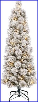 Family-Friendly 4.5ft Pre-Lit Christmas Tree with 195 Flocked Tips & Metal Stand