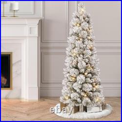 Family-Friendly 4.5ft Pre-Lit Christmas Tree with 195 Flocked Tips & Metal Stand