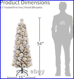 Family-Friendly 4.5ft Pre-Lit Christmas Tree with 195 Flocked Tips & Metal Stand