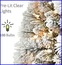 Family-Friendly 4.5ft Pre-Lit Christmas Tree with 195 Flocked Tips & Metal Stand