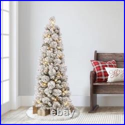 Family-Friendly 4.5ft Pre-Lit Christmas Tree with 195 Flocked Tips & Metal Stand