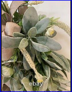 Farmhouse Lambs Ear Front Door Decoration, Spring Summer Country Greenery Wreath