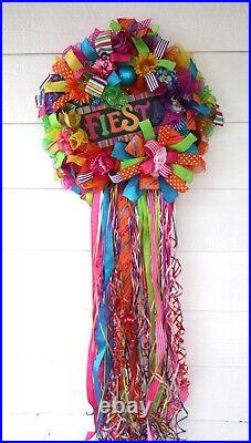 Fiesta Mesh Wreath, Cinco De Mayo Celebration, Festive Party Door Decor