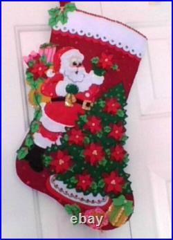 Finished Bucilla Stocking Santa Poinsettia Tree 18 Lined WONDERFUL Handmade Finished Bucilla Stocking Santa Poinsettia Tree 18 Lined WONDERFUL Handmade
