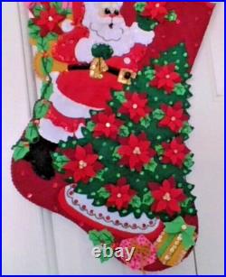 Finished Bucilla Stocking Santa Poinsettia Tree 18 Lined WONDERFUL Handmade Finished Bucilla Stocking Santa Poinsettia Tree 18 Lined WONDERFUL Handmade