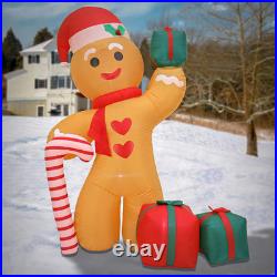 First Traditions Inflatable Festive Gingerbread Man with Hat, Candy Cane, Gifts