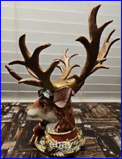 Fitz & Floyd Christmas Deer with Glass Bowl Centerpiece