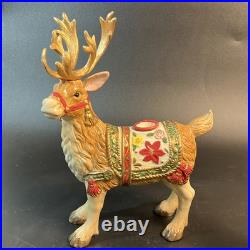 Fitz & Floyd Holiday Father Christmas Reindeer Candleholder Pair NEW In Box