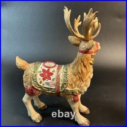Fitz & Floyd Holiday Father Christmas Reindeer Candleholder Pair NEW In Box