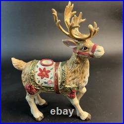 Fitz & Floyd Holiday Father Christmas Reindeer Candleholder Pair NEW In Box