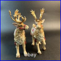 Fitz & Floyd Holiday Father Christmas Reindeer Candleholder Pair NEW In Box