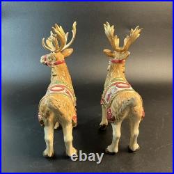 Fitz & Floyd Holiday Father Christmas Reindeer Candleholder Pair NEW In Box