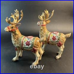 Fitz & Floyd Holiday Father Christmas Reindeer Candleholder Pair NEW In Box