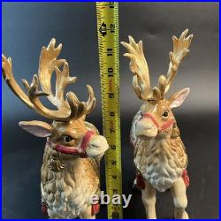 Fitz & Floyd Holiday Father Christmas Reindeer Candleholder Pair NEW In Box